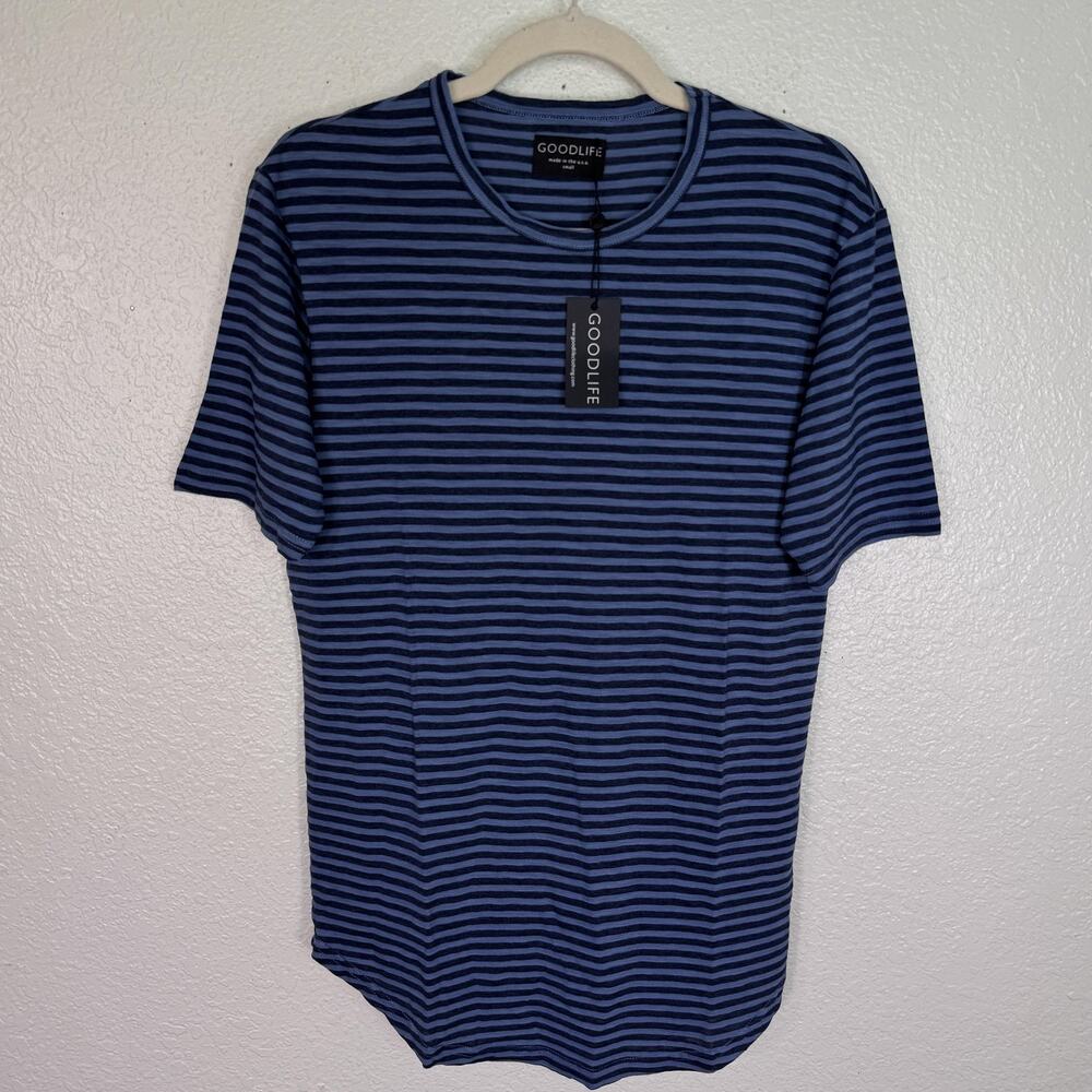 Goodlife Shirt Mens Small Striped Crewneck Short Sleeve Riverside Blue USA NEW